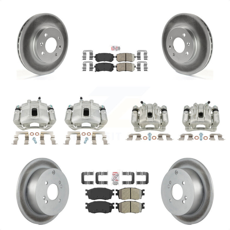 Front Rear Disc Brake Caliper Coated Rotors And PADSMATERIAL Pads Kit (10Pc) For Hyundai Accent Kia Rio Rio5 KCG-102754N by Transit Auto