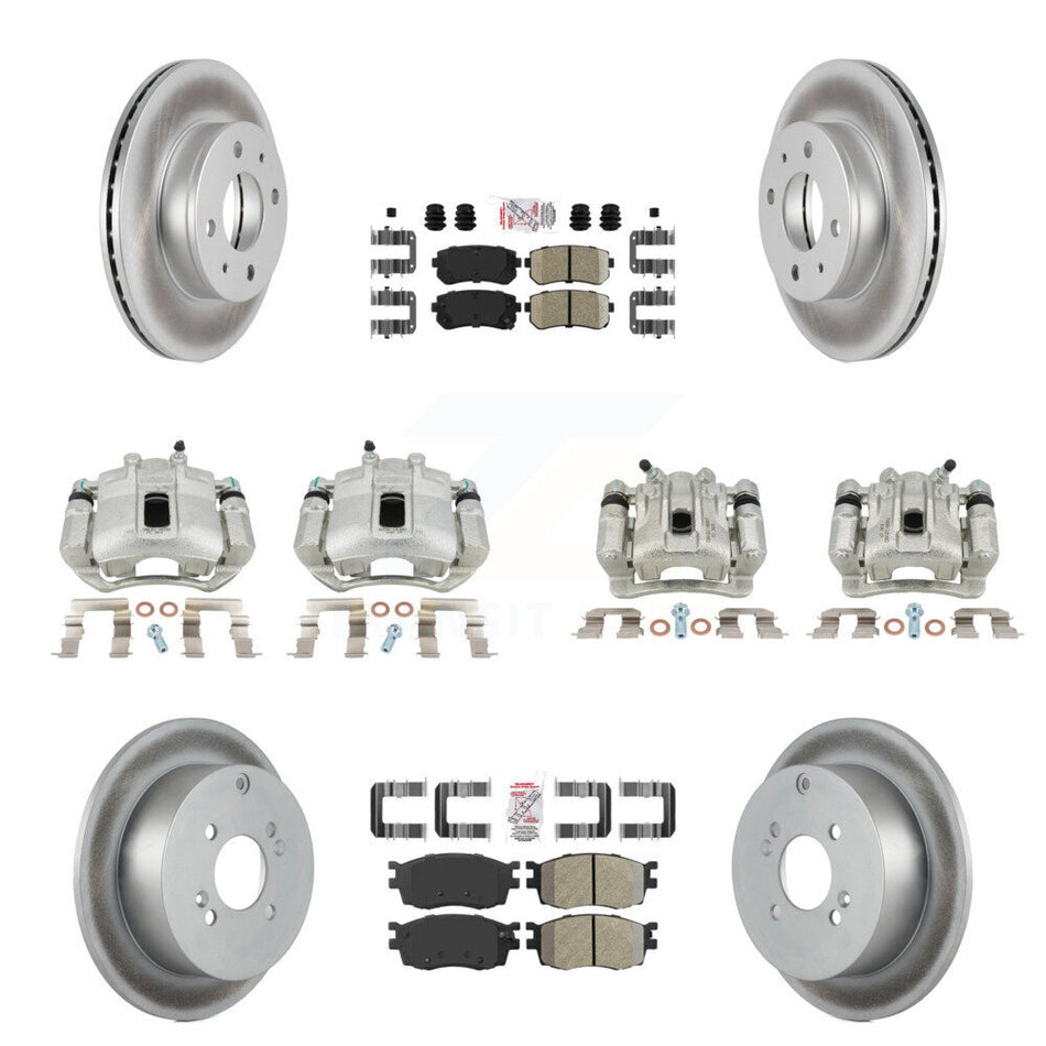 Front Rear Disc Brake Caliper Coated Rotors And PADSMATERIAL Pads Kit (10Pc) For 2006 Hyundai Accent Hatchback KCG-102755N