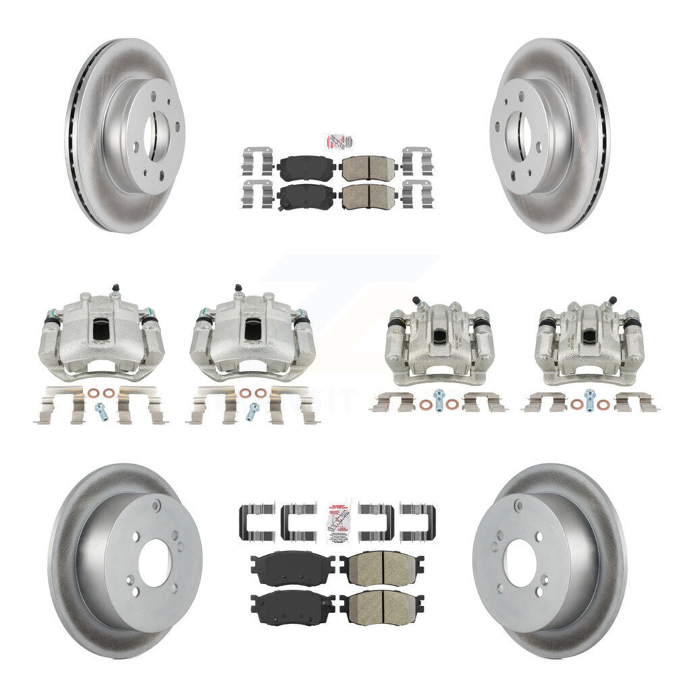 Front Rear Disc Brake Caliper Coated Rotors And PADSMATERIAL Pads Kit (10Pc) For 2006 Hyundai Accent Hatchback KCG-102756N