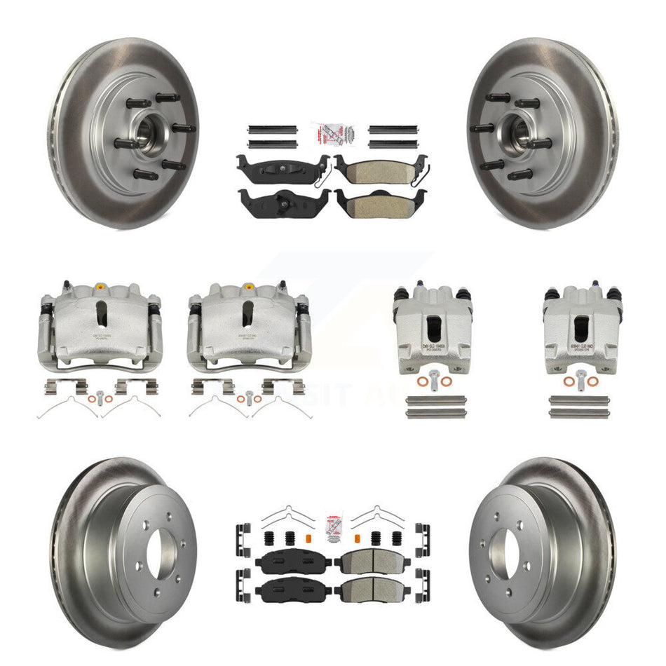 Front Rear Disc Brake Caliper Coated Rotors And Semi-Metallic Pads Kit (10Pc) For Ford F-150 Lincoln Mark LT RWD KCG-102763N