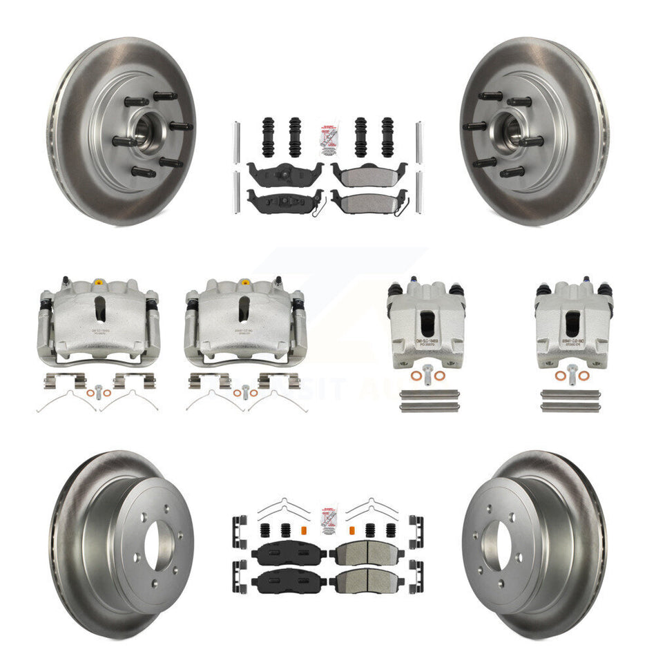 Front Rear Disc Brake Caliper Coated Rotors And Semi-Metallic Pads Kit (10Pc) For Ford F-150 Lincoln Mark LT RWD KCG-102764N