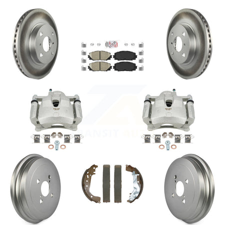 Front Rear Disc Brake Caliper Coated Rotors Drum Ceramic Pads Kit (8Pc) For Toyota Yaris KCG-102767N