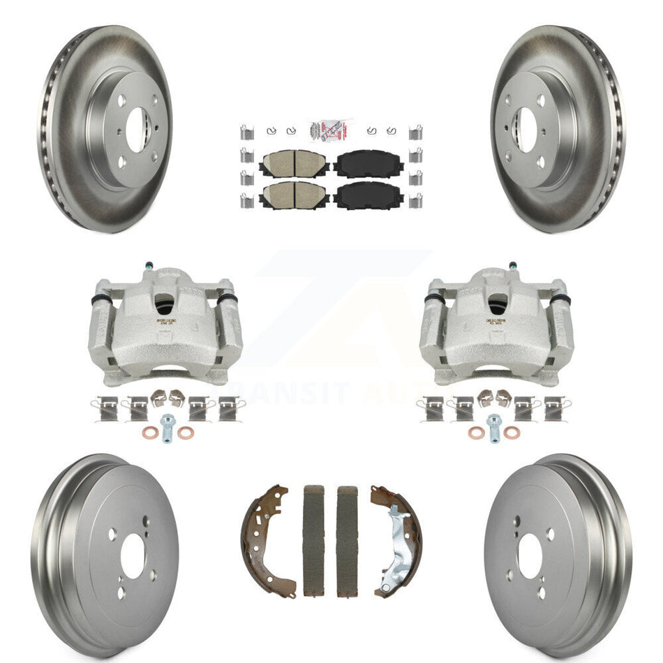 Front Rear Disc Brake Caliper Coated Rotors Drum Ceramic Pads Kit (8Pc) For Toyota Yaris KCG-102767N