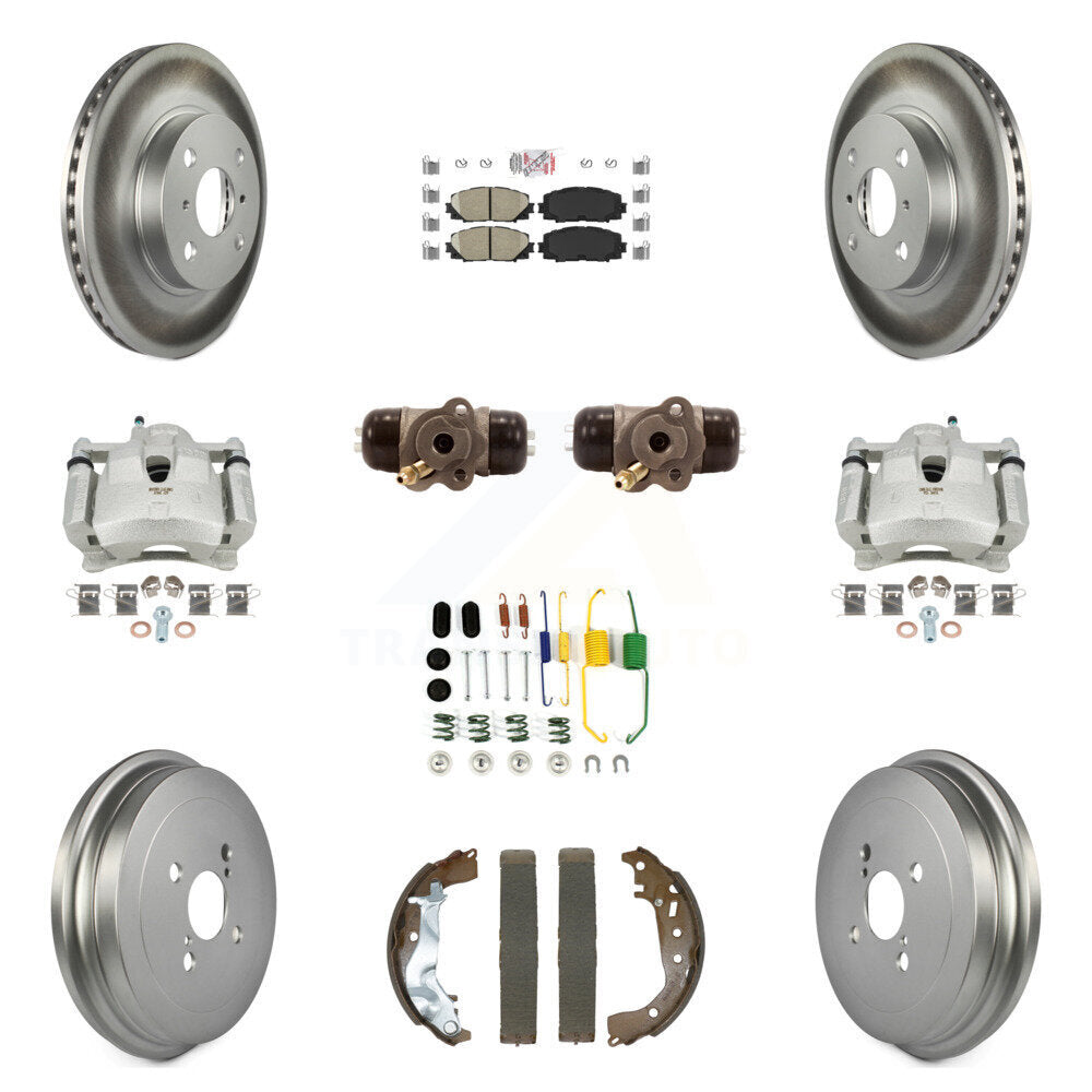Front Rear Disc Brake Caliper Coated Rotor Drum Ceramic Pad Shoe Cylinder Kit (11Pc) For KCG-102769N