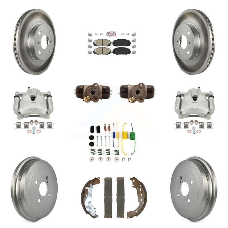 Front Rear Disc Brake Caliper Coated Rotor Drum Ceramic Pad Shoe Cylinder Kit (11Pc) For KCG-102770N