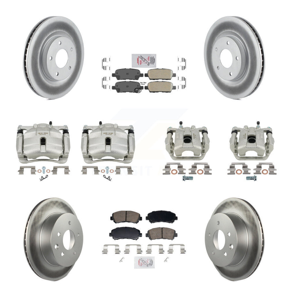 Front Rear Disc Brake Caliper Coat Rotors Ceramic Pad Kit (10Pc) For Nissan Rogue Select KCG-102880N