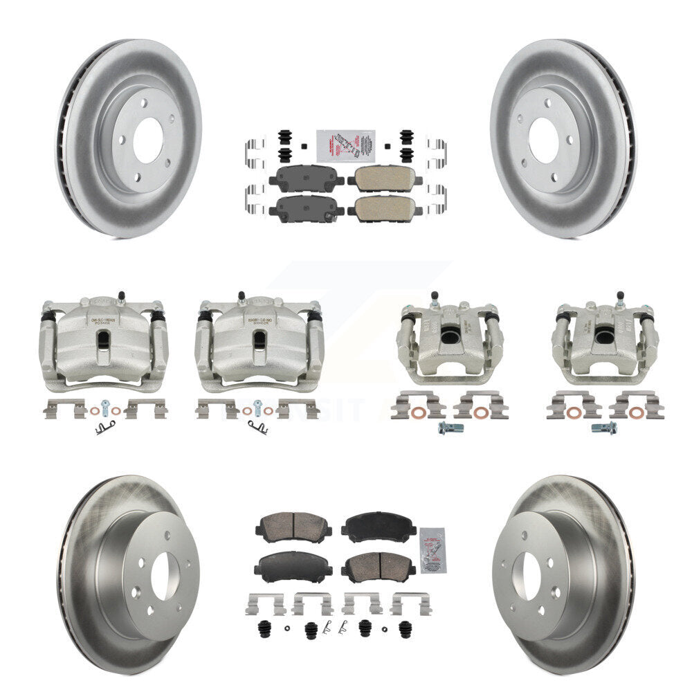 Front Rear Disc Brake Caliper Coat Rotors Ceramic Pad Kit (10Pc) For Nissan Rogue Select KCG-102881N