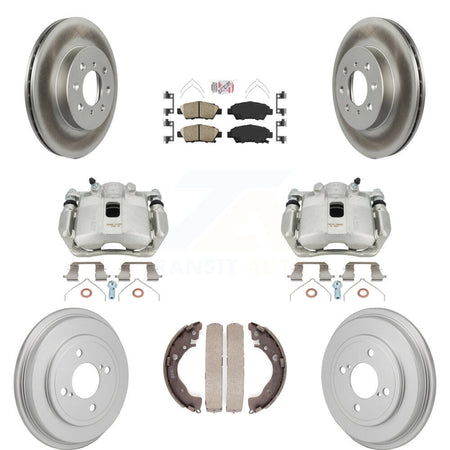 Front Rear Disc Brake Caliper Coated Rotors Drums Ceramic Pads Kit (8Pc) For Honda Fit KCG-102893N