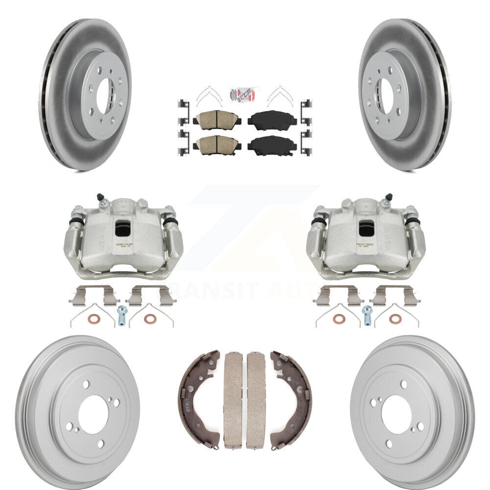 Front Rear Brake Caliper Coated Rotor Drum Ceramic Pad Kit (8Pc) For 2015-2020 Honda Fit KCG-102894N