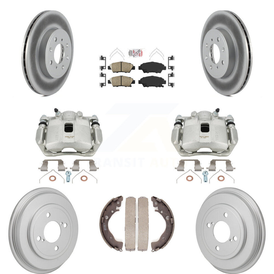 Front Rear Brake Caliper Coated Rotor Drum Ceramic Pad Kit (8Pc) For 2015-2020 Honda Fit KCG-102894N