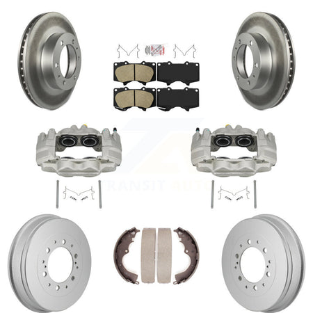 Front Rear Disc Brake Caliper Coated Rotors Drum Ceramic Pad Kit (8Pc) For Toyota Tacoma KCG-102901N