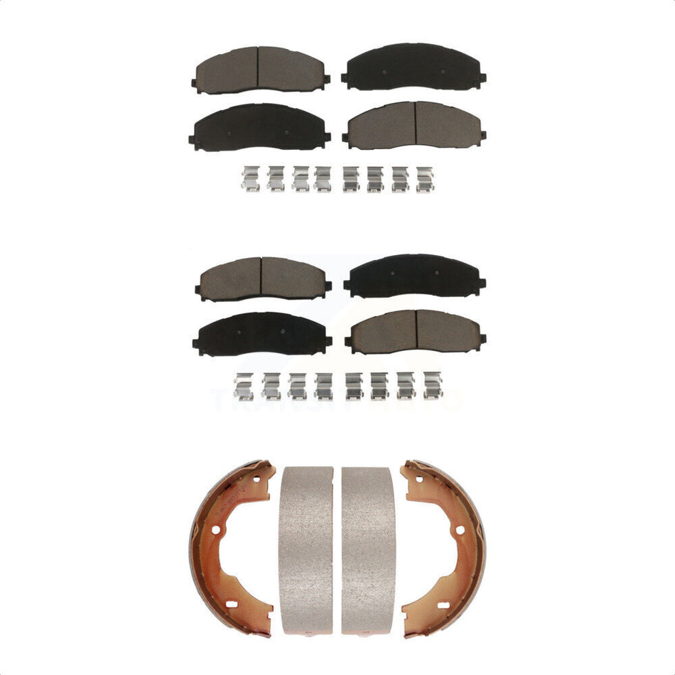 Front Rear Ceramic Brake Pads And Parking Shoes Kit For Ford F-450 Super Duty With 8 Lug Wheels KCN-100021