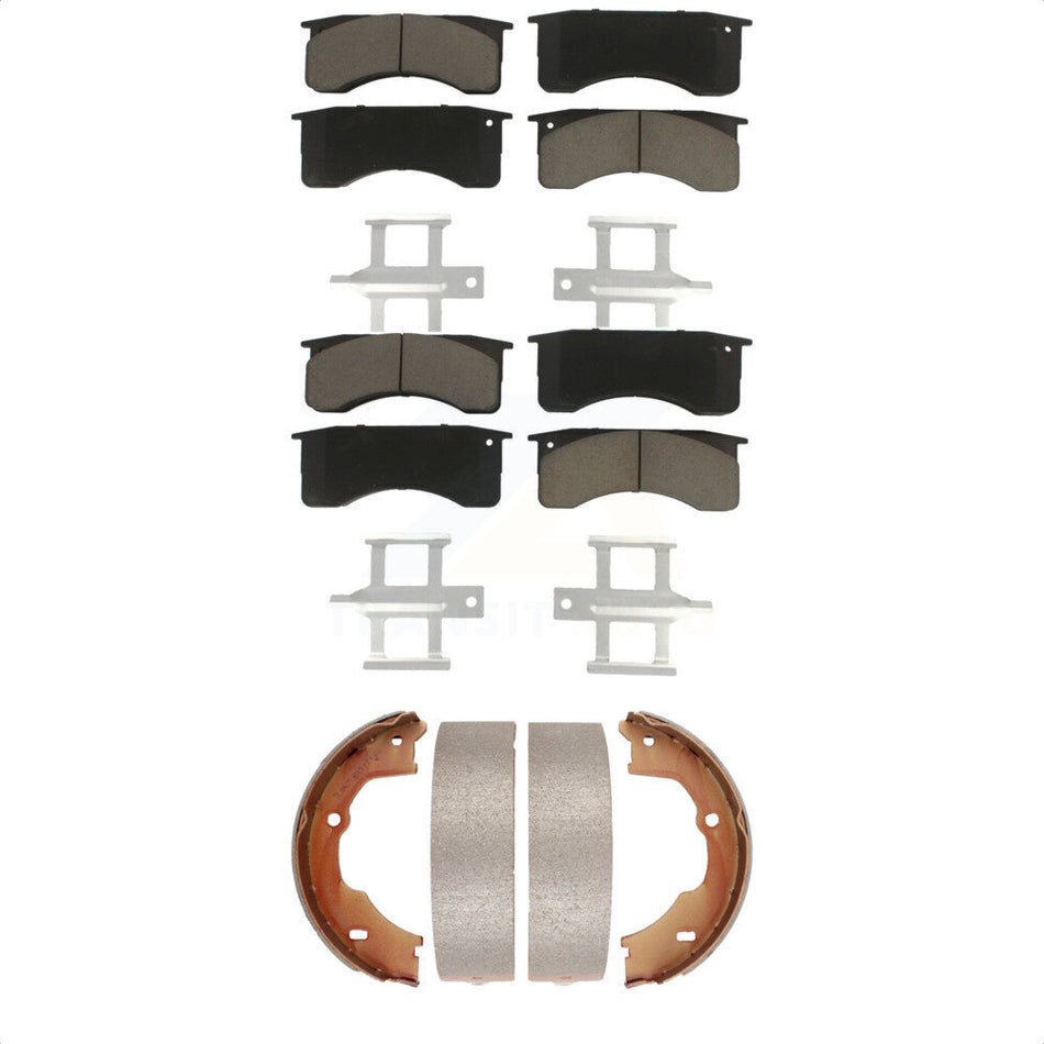 Front Rear Ceramic Brake Pads And Parking Shoes Kit For GMC Chevrolet C5500 Kodiak Topkick With 4 Piston Caliper KCN-100024