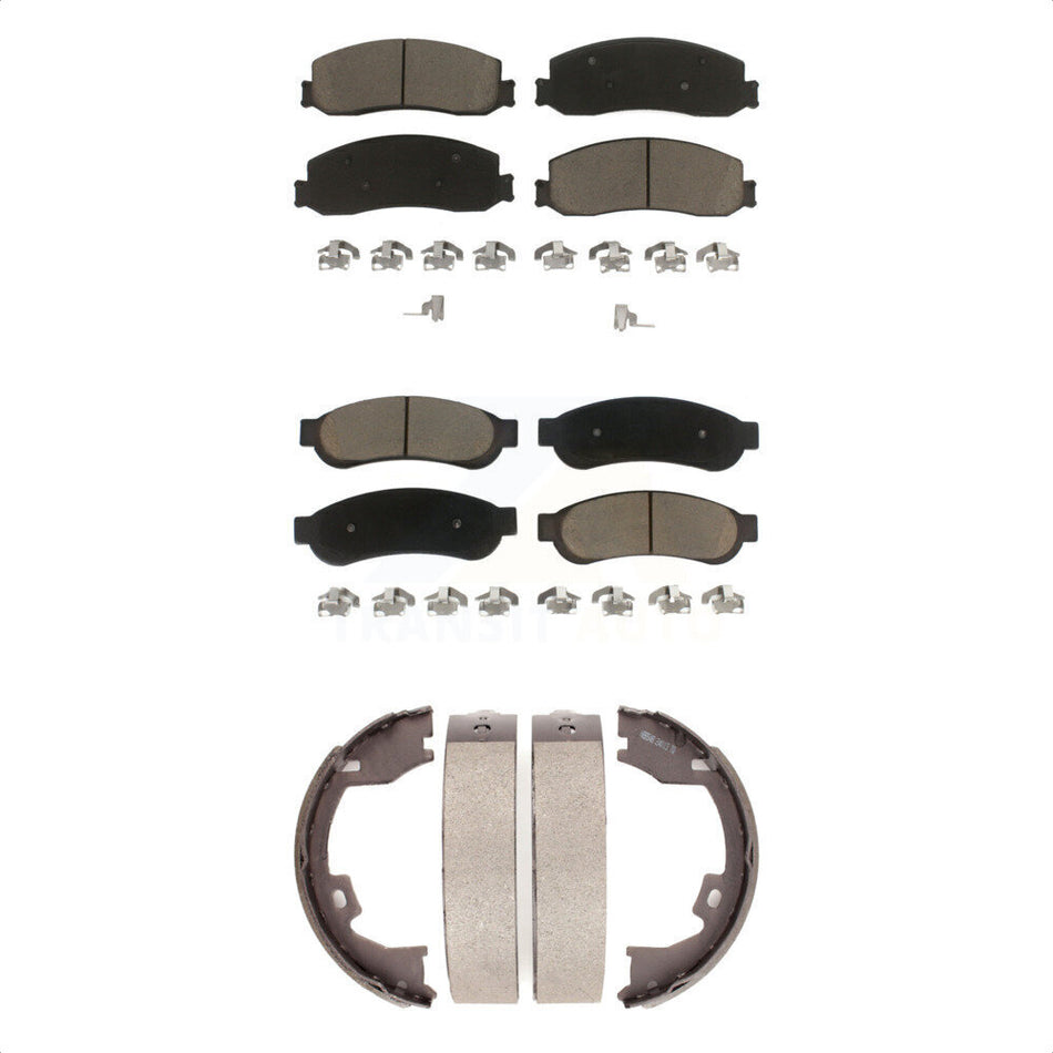 Front Rear Ceramic Brake Pads And Parking Shoes Kit For Ford F-250 Super Duty F-350 F-450 KCN-100027