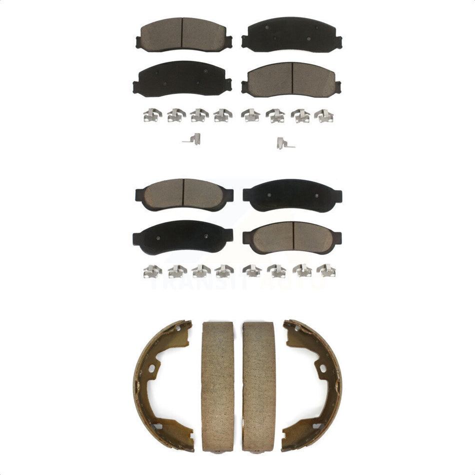 Front Rear Ceramic Brake Pads And Parking Shoes Kit For Ford F-250 Super Duty F-350 KCN-100040