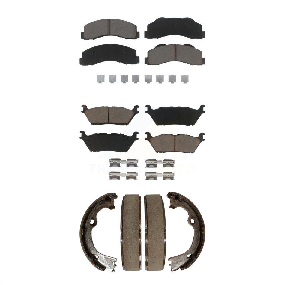 Front Rear Ceramic Brake Pads And Parking Shoes Kit For 2015-2018 Ford F-150 With Electric KCN-100054