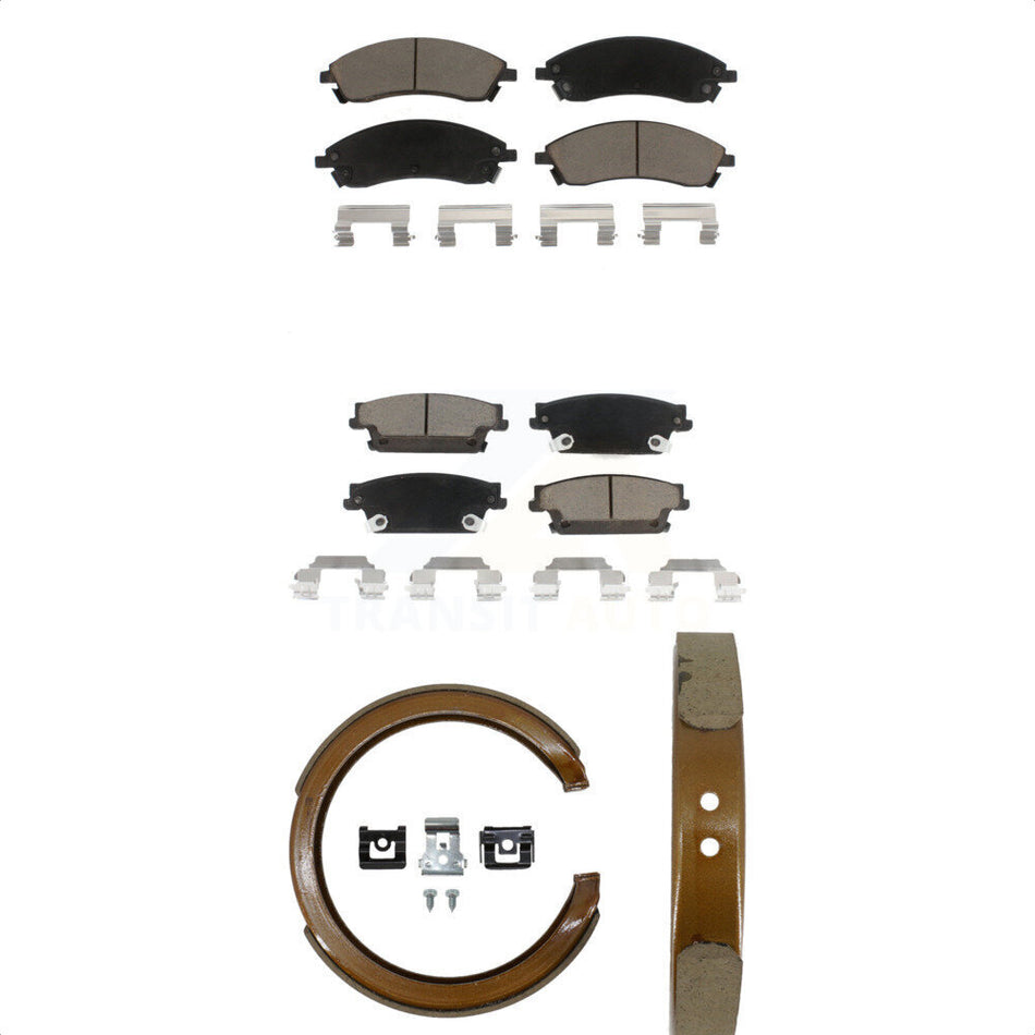 Front Rear Ceramic Brake Pads And Parking Shoes Kit For Cadillac SRX CTS KCN-100102