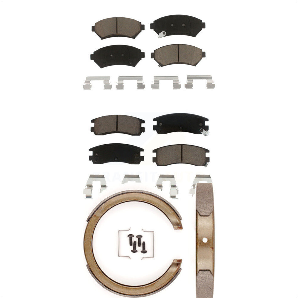 Front Rear Ceramic Brake Pads And Parking Shoes Kit For Chevrolet Impala Buick Pontiac Grand Prix Monte Carlo Century Regal Venture Oldsmobile Intrigue Montana Trans Sport KCN-100108