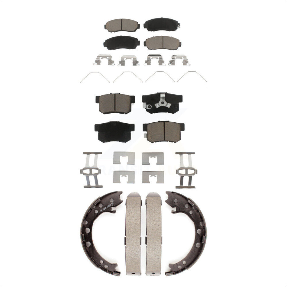 Front Rear Ceramic Brake Pads And Parking Shoes Kit For 2012-2016 Honda CR-V AWD KCN-100124