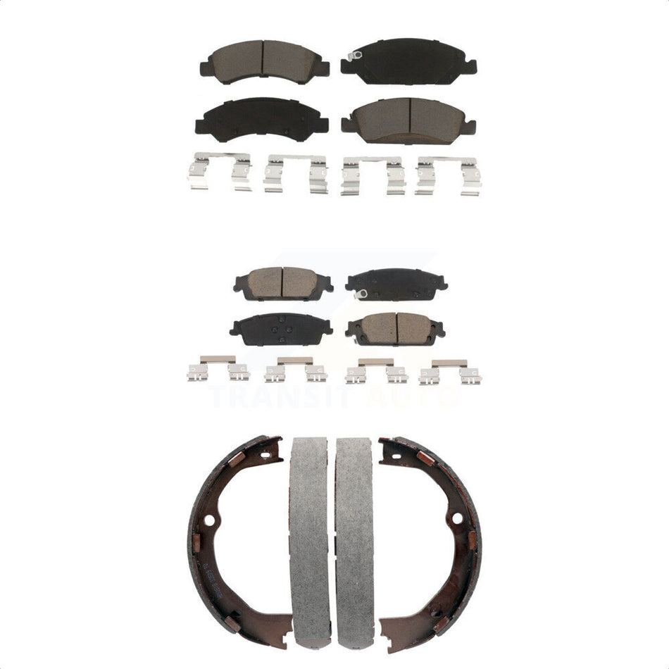 Front Rear Ceramic Brake Pads Parking Shoe Kit For GMC Chevrolet Sierra 1500 Silverado LD KCN-100133