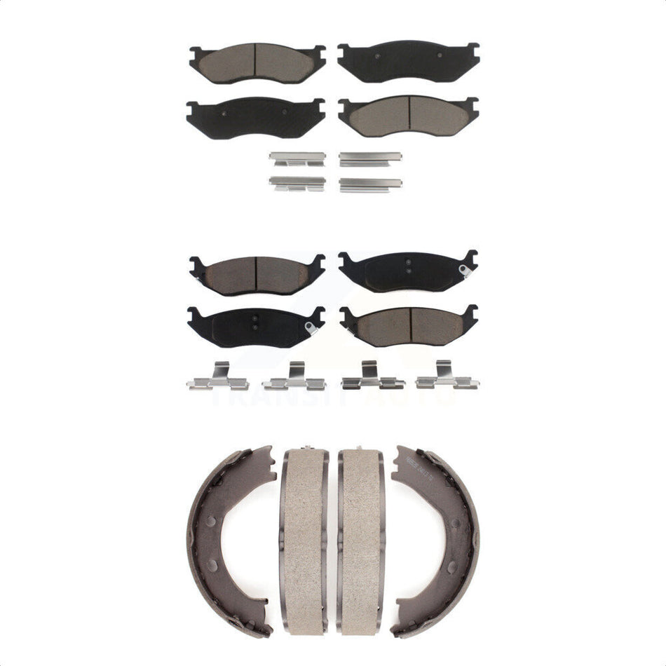 Front Rear Ceramic Brake Pads And Parking Shoes Kit For Dodge Ram 1500 KCN-100163