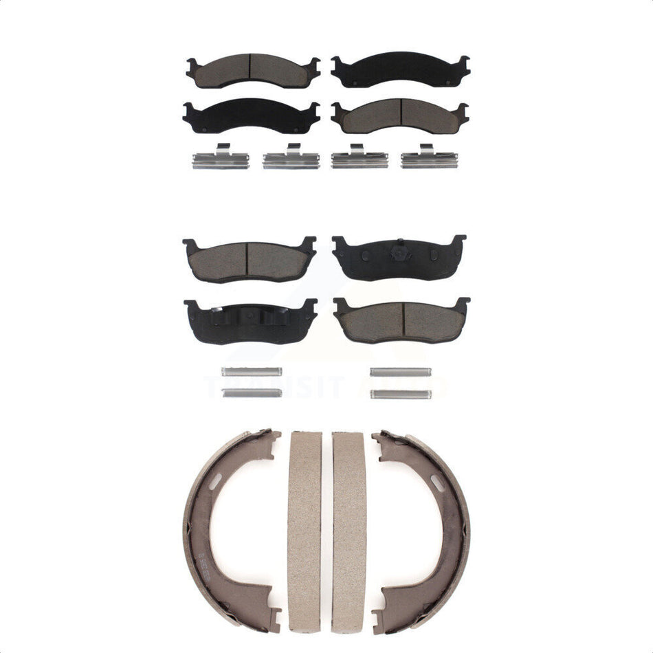 Front Rear Ceramic Brake Pads And Parking Shoes Kit For 1997-1999 Ford F-250 With 8 Lug Wheels KCN-100179