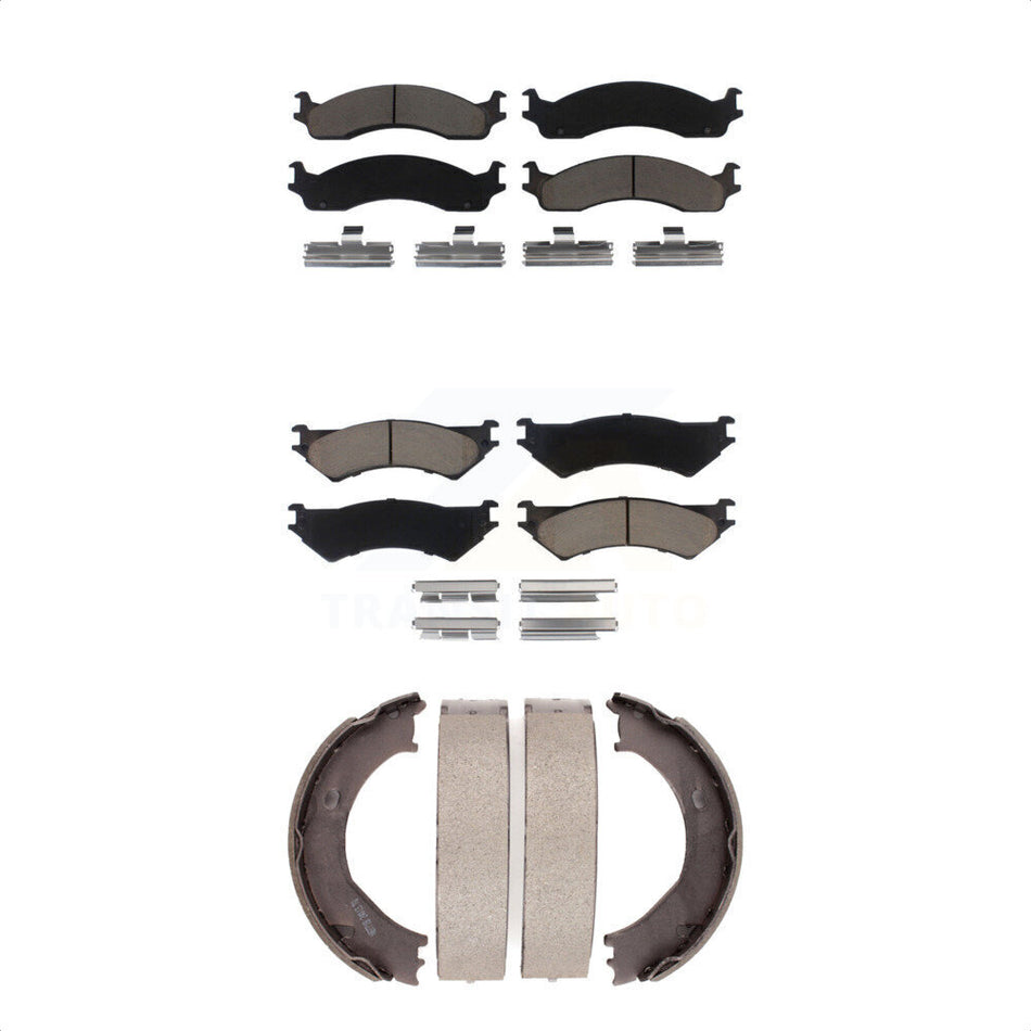 Front Rear Ceramic Brake Pads And Parking Shoes Kit For Ford E-250 Econoline E-350 Super Duty Club Wagon KCN-100195