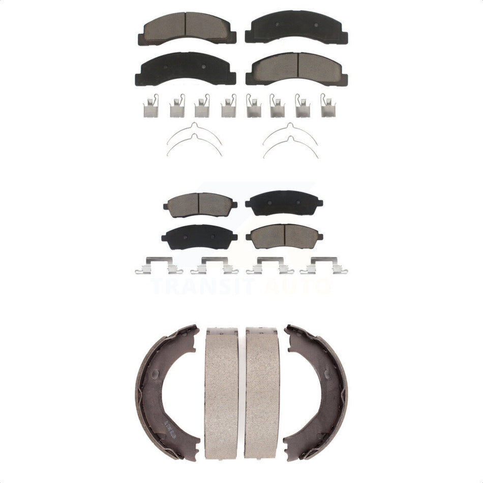 Front Rear Ceramic Brake Pads And Parking Shoes Kit For Ford F-250 Super Duty F-350 Excursion KCN-100196