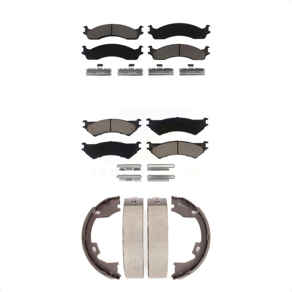 Front Rear Ceramic Brake Pads And Parking Shoes Kit For Ford E-350 Super Duty E-250 Club Wagon KCN-100204