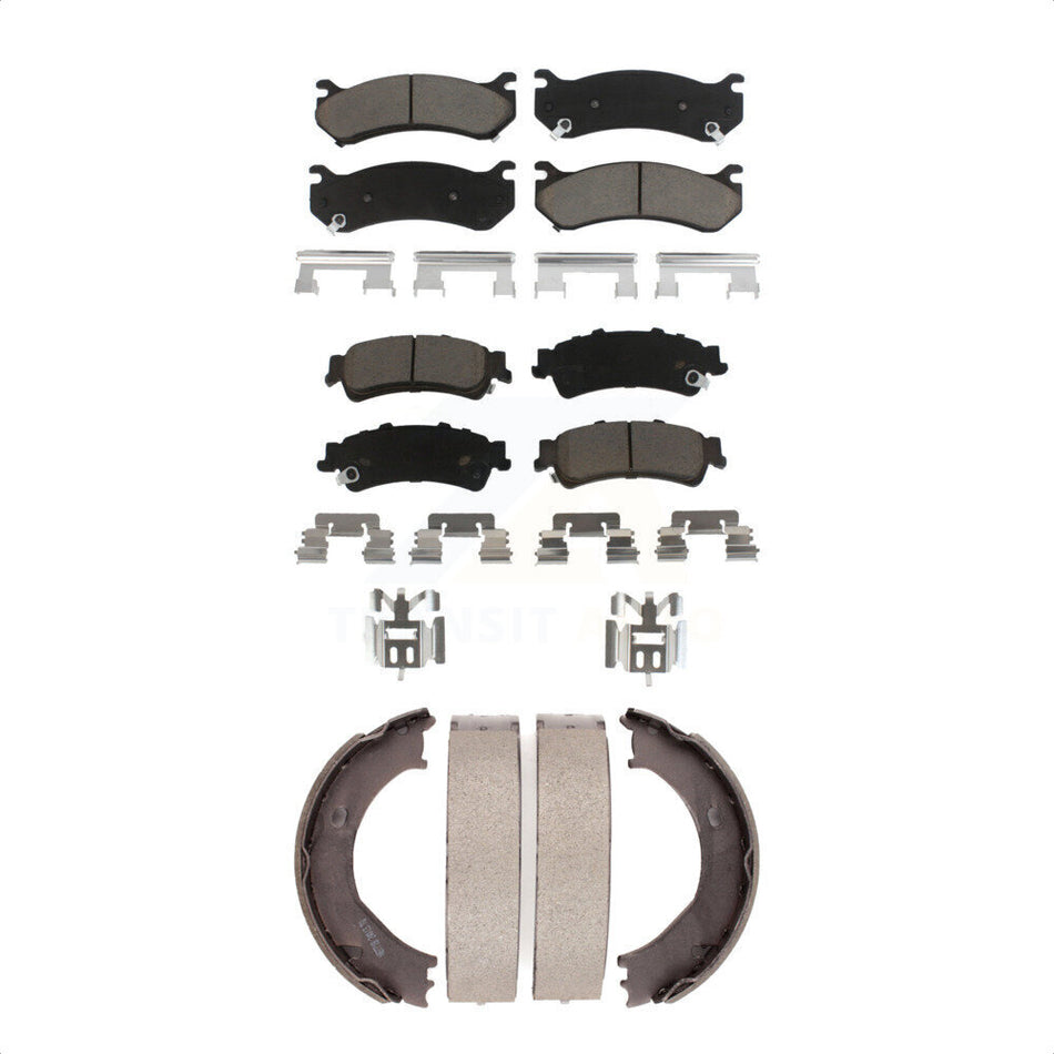 Front Rear Ceramic Brake Pads And Parking Shoes Kit For 2006 GMC Sierra 1500 4 doors with Crew Cab Pickup Disc rear brakes With Single Piston Caliper KCN-100205