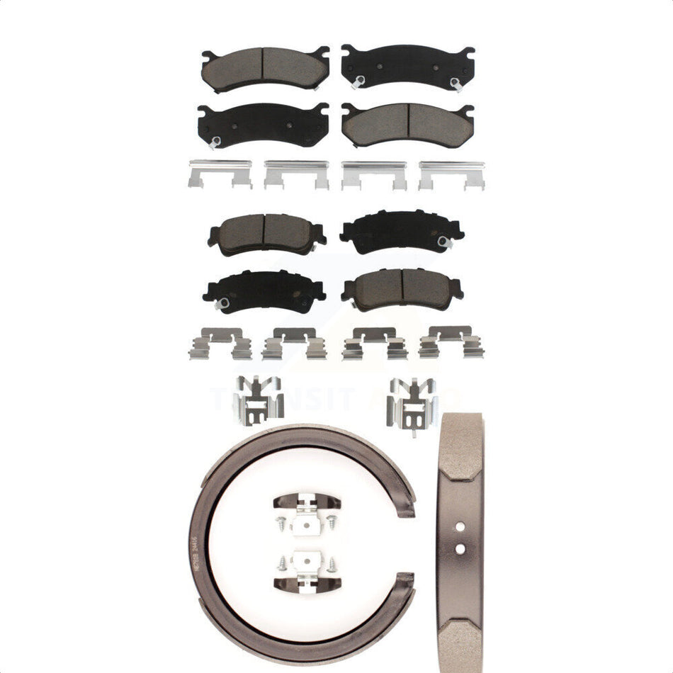 Front Rear Ceramic Brake Pads And Parking Shoes Kit For Chevrolet Silverado 1500 GMC Sierra Classic Suburban Tahoe Astro Yukon XL Safari KCN-100207