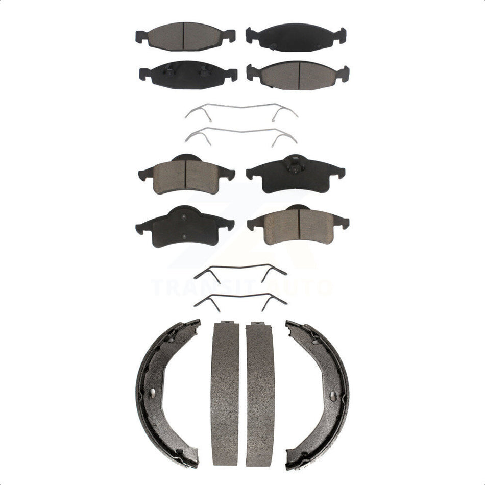 Front Rear Ceramic Brake Pads And Parking Shoes Kit For 1999-2002 Jeep Grand Cherokee With Teves & ATE Caliper KCN-100209