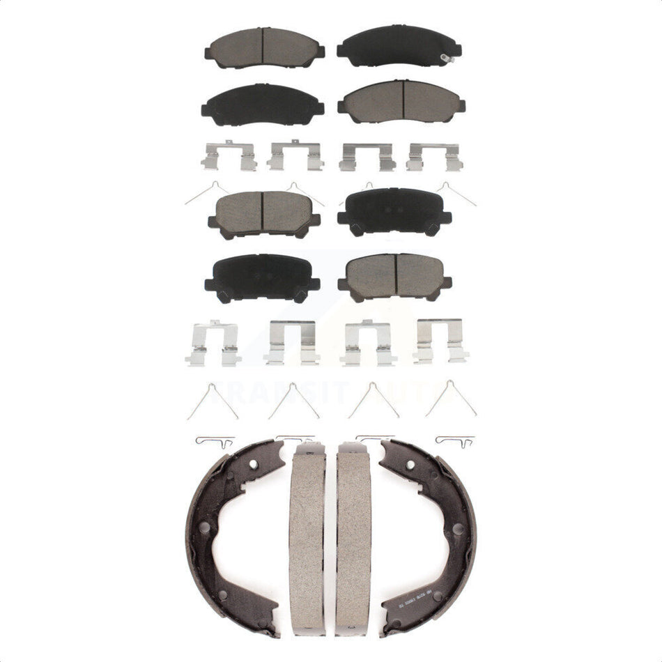 Front Rear Ceramic Brake Pads And Parking Shoes Kit For Honda Pilot Acura MDX ZDX KCN-100211