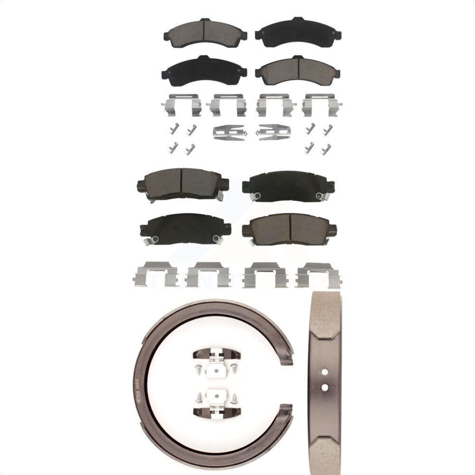 Front Rear Ceramic Brake Pads And Parking Shoes Kit For Chevrolet Trailblazer GMC Envoy EXT XL Buick Rainier Oldsmobile Bravada XUV SSR Isuzu Ascender Saab 9-7x KCN-100213
