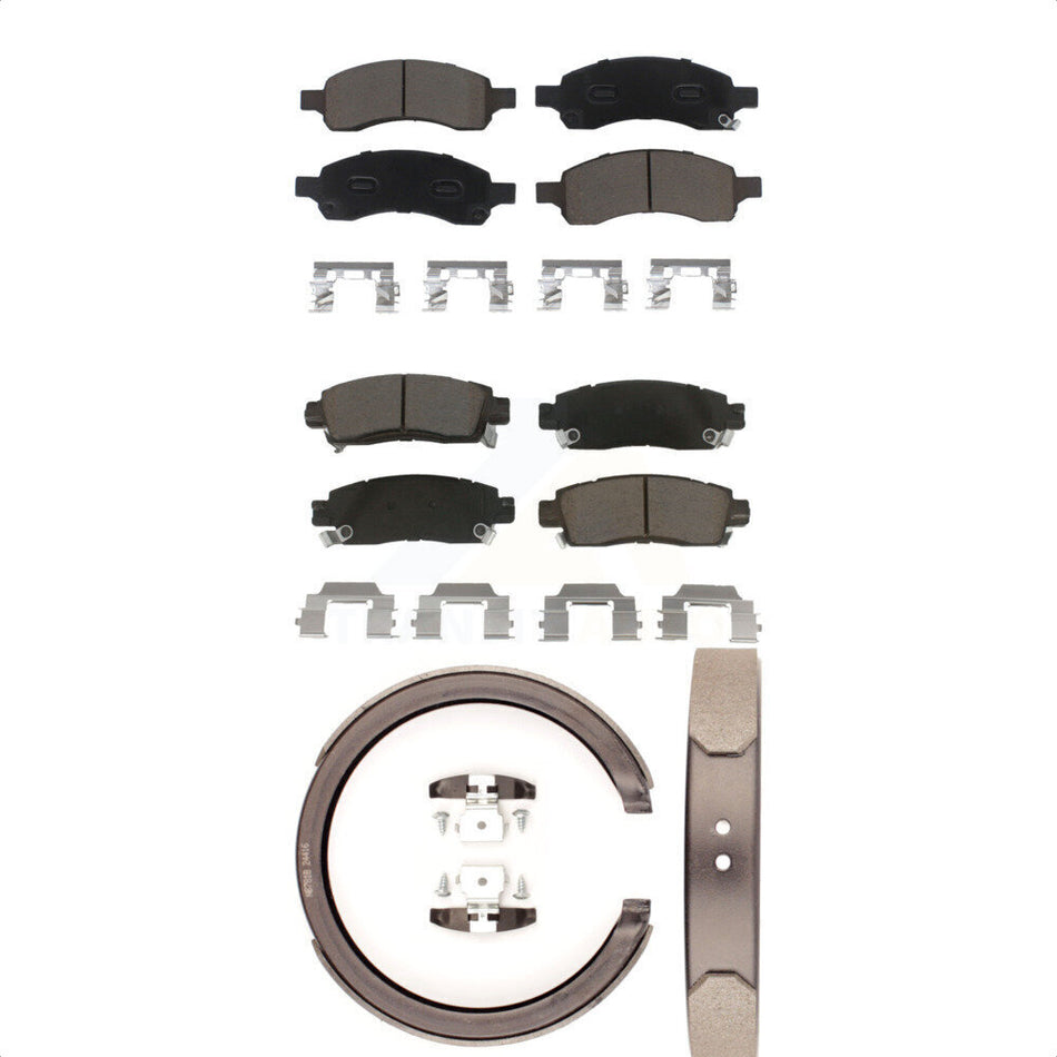 Front Rear Ceramic Brake Pads And Parking Shoes Kit For Chevrolet Trailblazer GMC Envoy EXT XL Buick Rainier Saab 9-7x Isuzu Ascender SSR KCN-100214