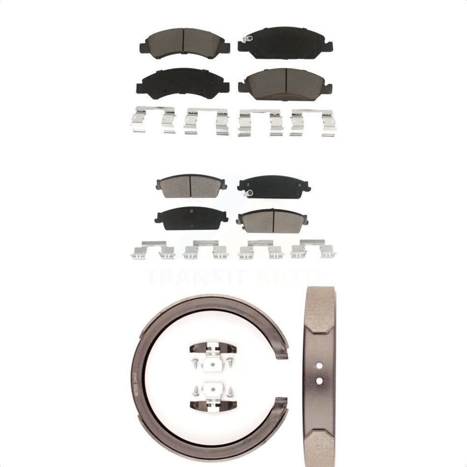 Front Rear Ceramic Brake Pads And Parking Shoes Kit For Chevrolet Silverado 1500 GMC Sierra Tahoe Suburban Yukon Cadillac XL Avalanche Escalade ESV EXT KCN-100215