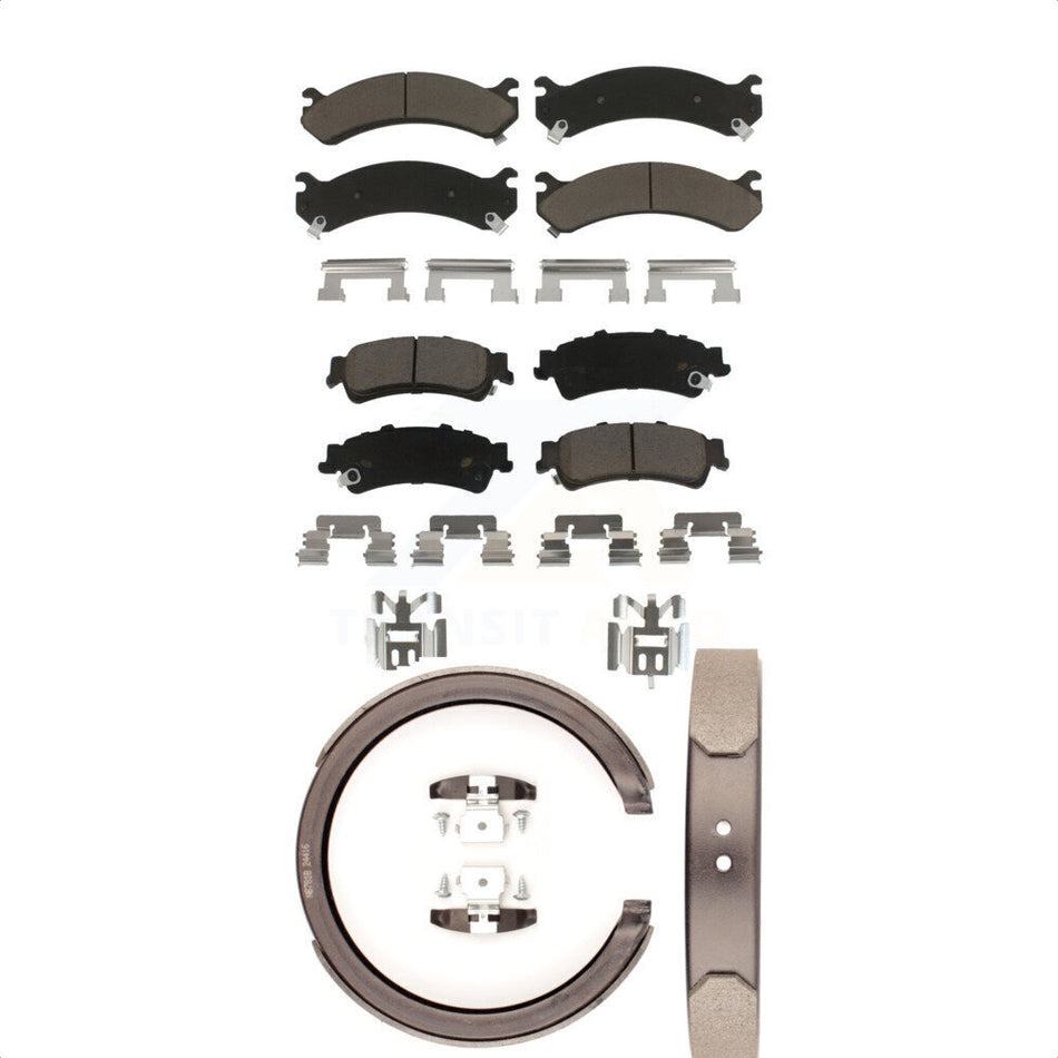 Front Rear Ceramic Brake Pads And Parking Shoes Kit For Cadillac DeVille DTS With 8 Lug Wheels KCN-100217