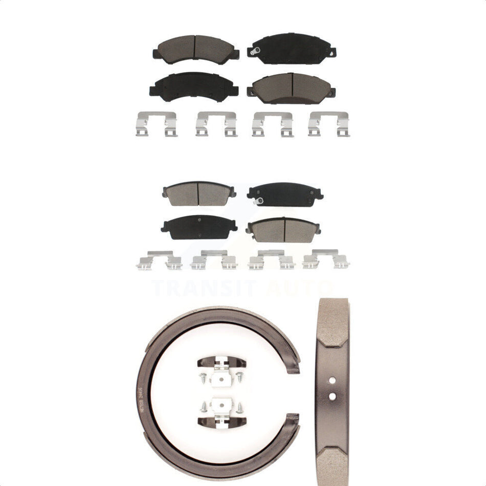 Front Rear Ceramic Brake Pads And Parking Shoes Kit For 2007-2007 Chevrolet Tahoe GMC Suburban 1500 Yukon Cadillac Avalanche XL Escalade ESV EXT KCN-100221
