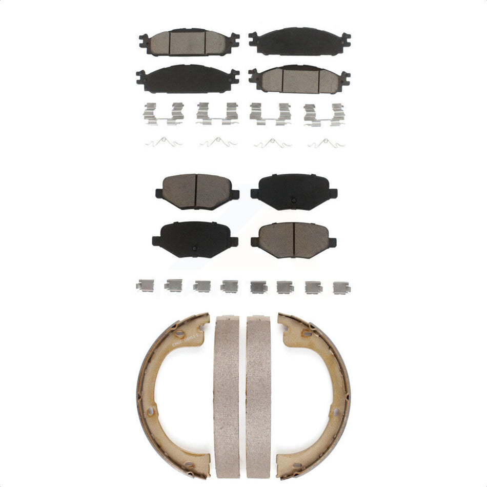 Front Rear Ceramic Brake Pads And Parking Shoes Kit For 2010-2012 Lincoln MKT KCN-100232