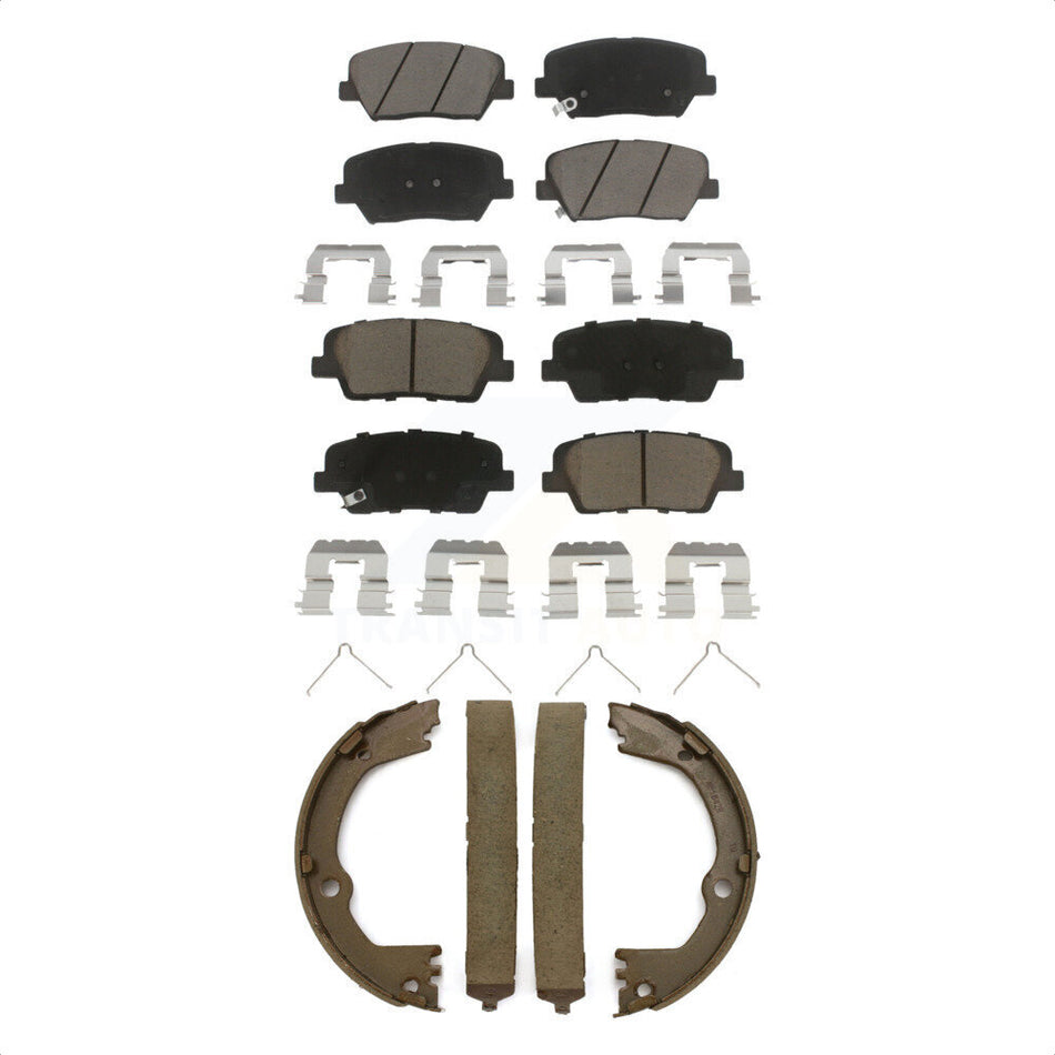 Front Rear Ceramic Brake Pads And Parking Shoes Kit For 2014-2015 Kia Sorento With Red Painted Calipers KCN-100240