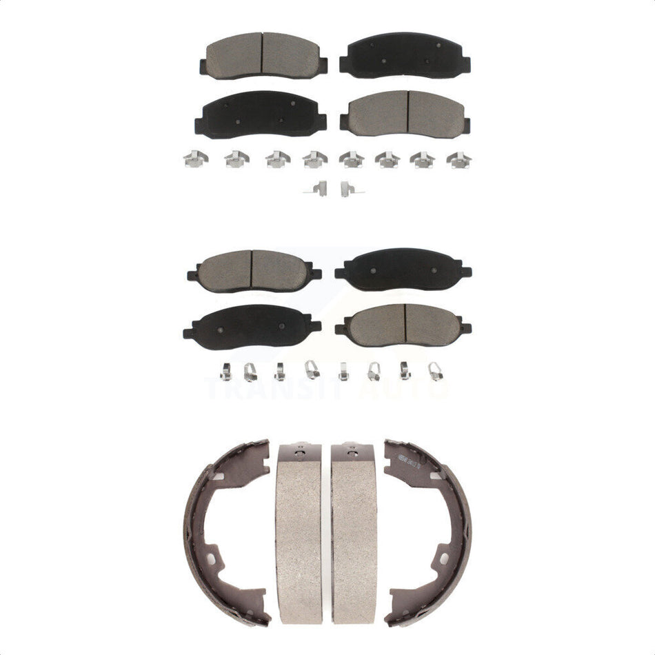 Front Rear Ceramic Brake Pads And Parking Shoes Kit For 2005-2007 Ford F-250 Super Duty F-350 KCN-100251