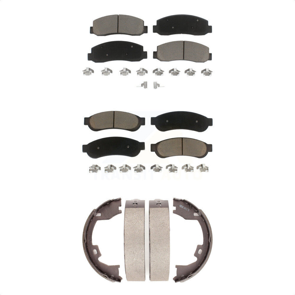 Front Rear Ceramic Brake Pads And Parking Shoes Kit For Ford F-250 Super Duty F-350 F-450 KCN-100256