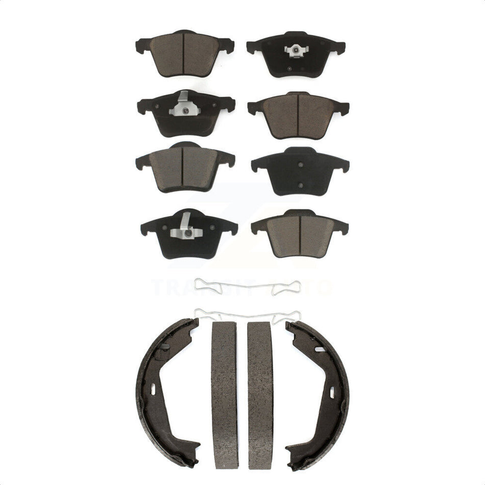 Front Rear Ceramic Brake Pads And Parking Shoes Kit For 2003-2007 Volvo XC90 With 336mm Diameter Rotor KCN-100266