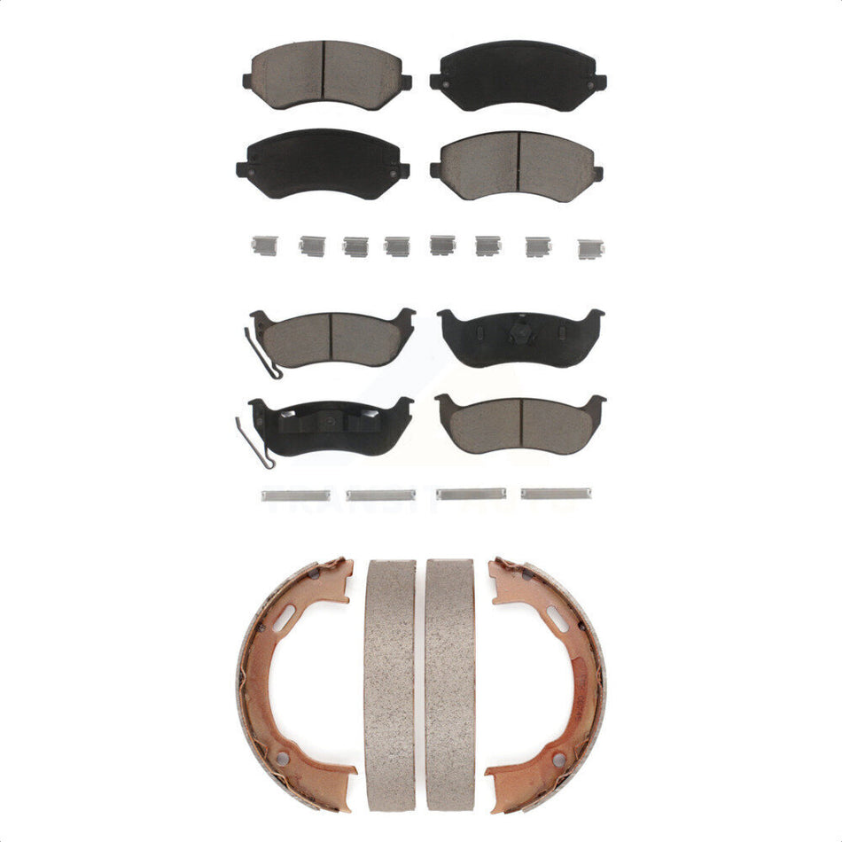 Front Rear Ceramic Brake Pads And Parking Shoes Kit For 2003-2007 Jeep Liberty KCN-100273
