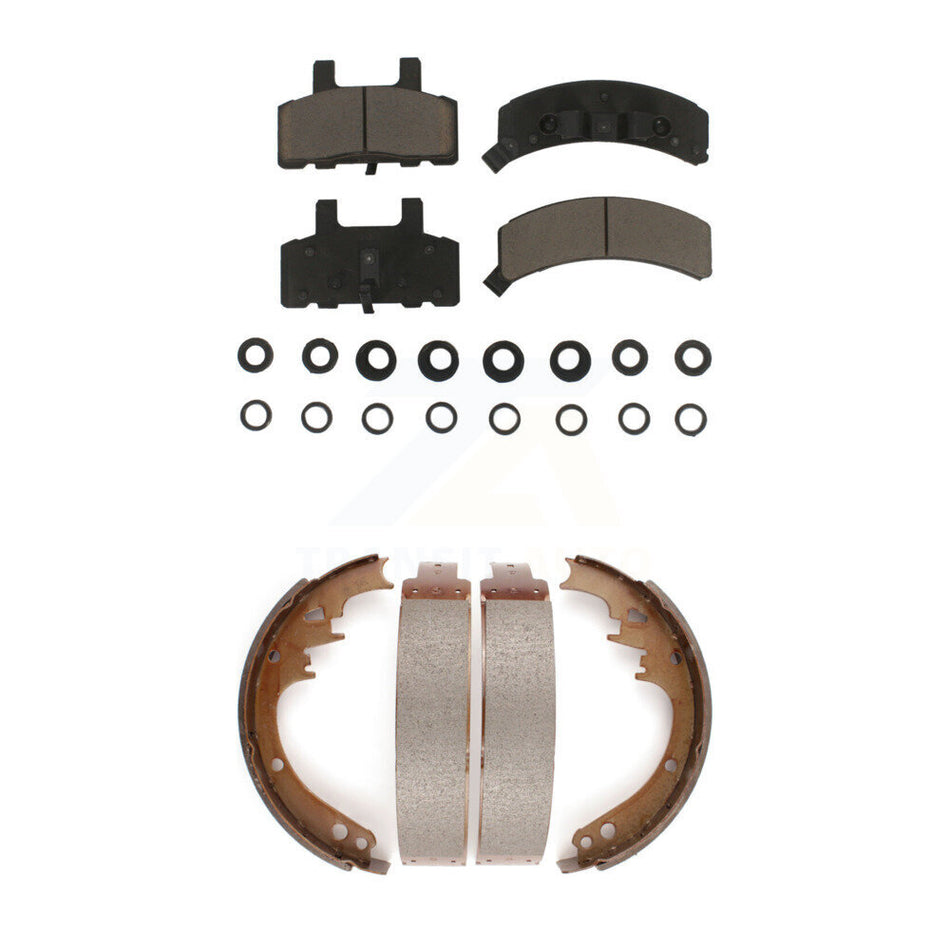 Front Rear Ceramic Brake Pads And Drum Shoes Kit For Dodge Ram 1500 Cadillac DeVille KCN-100322