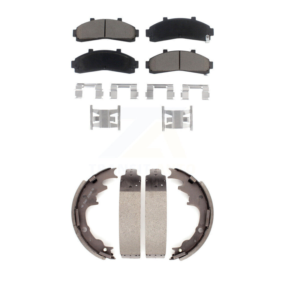Front Rear Ceramic Brake Pads And Drum Shoes Kit For Ford Ranger Mazda B3000 B2300 B2500 B4000 With 9" Diameter KCN-100325