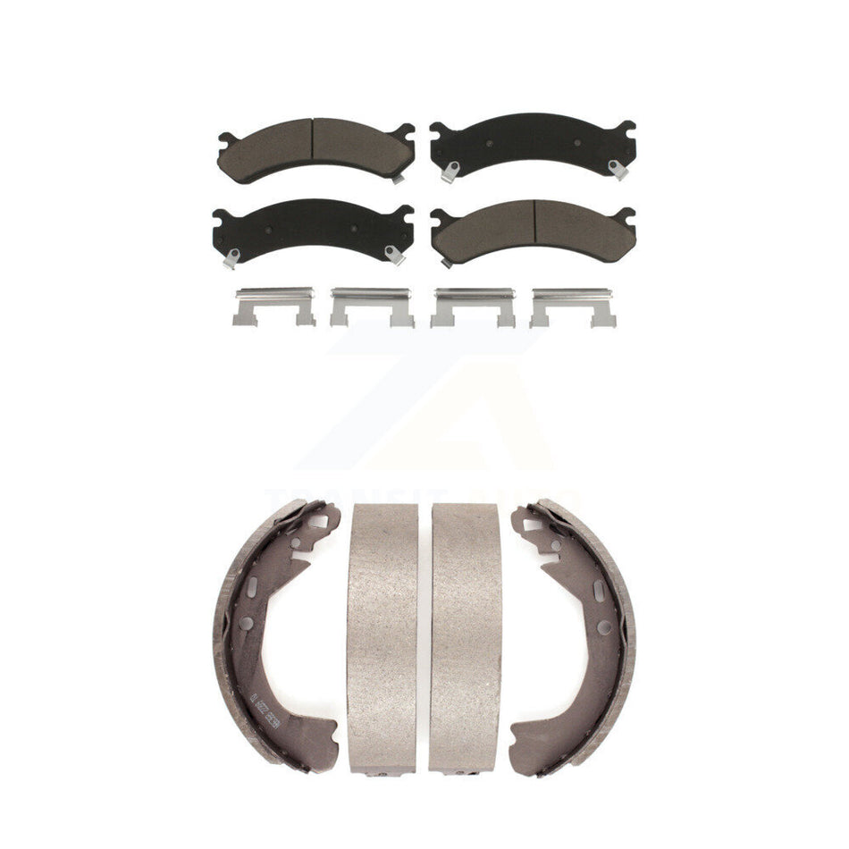 Front Rear Ceramic Brake Pads And Drum Shoes Kit For 2002 Cadillac DeVille With 8 Lug Wheels KCN-100364