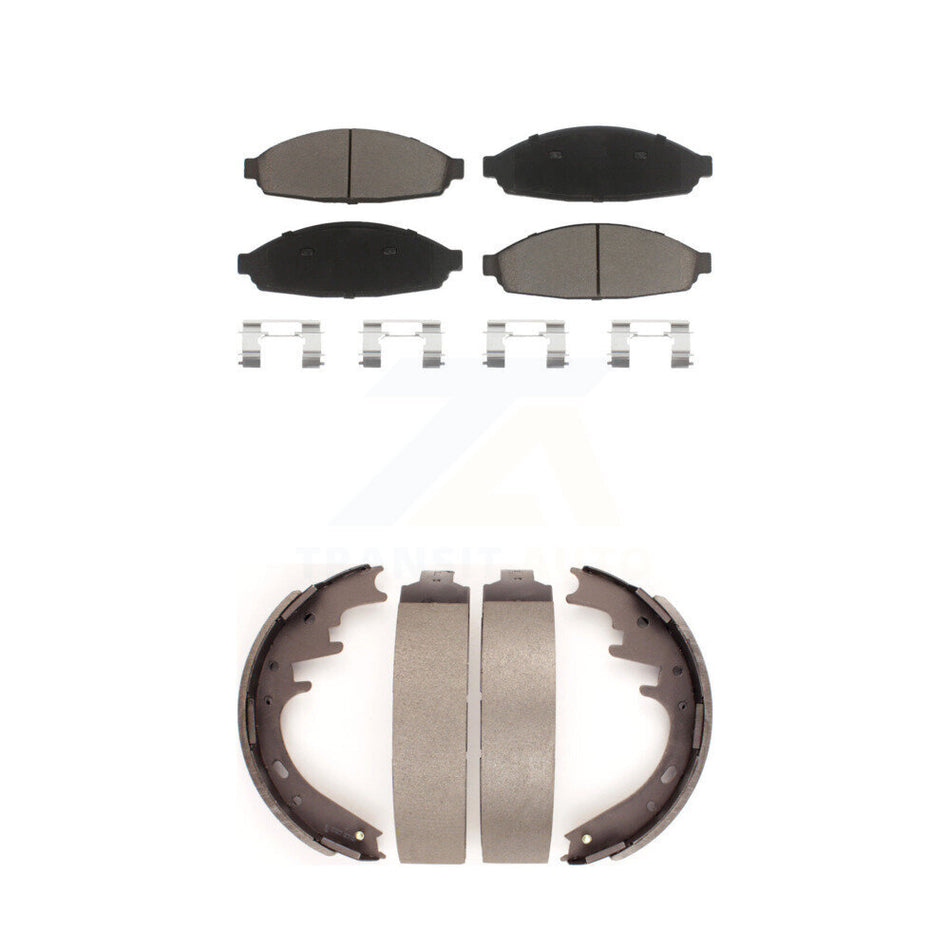 Front Rear Ceramic Brake Pads And Drum Shoes Kit For 2003-2005 Lincoln Town Car Limousine With E F-150 Axle KCN-100373