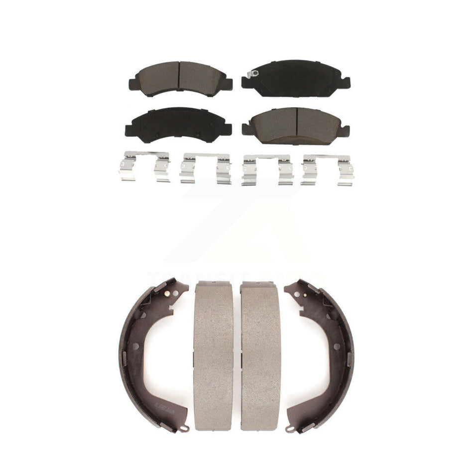 Front Rear Ceramic Brake Pads And Drum Shoes Kit For Chevrolet Silverado 1500 GMC Sierra KCN-100381