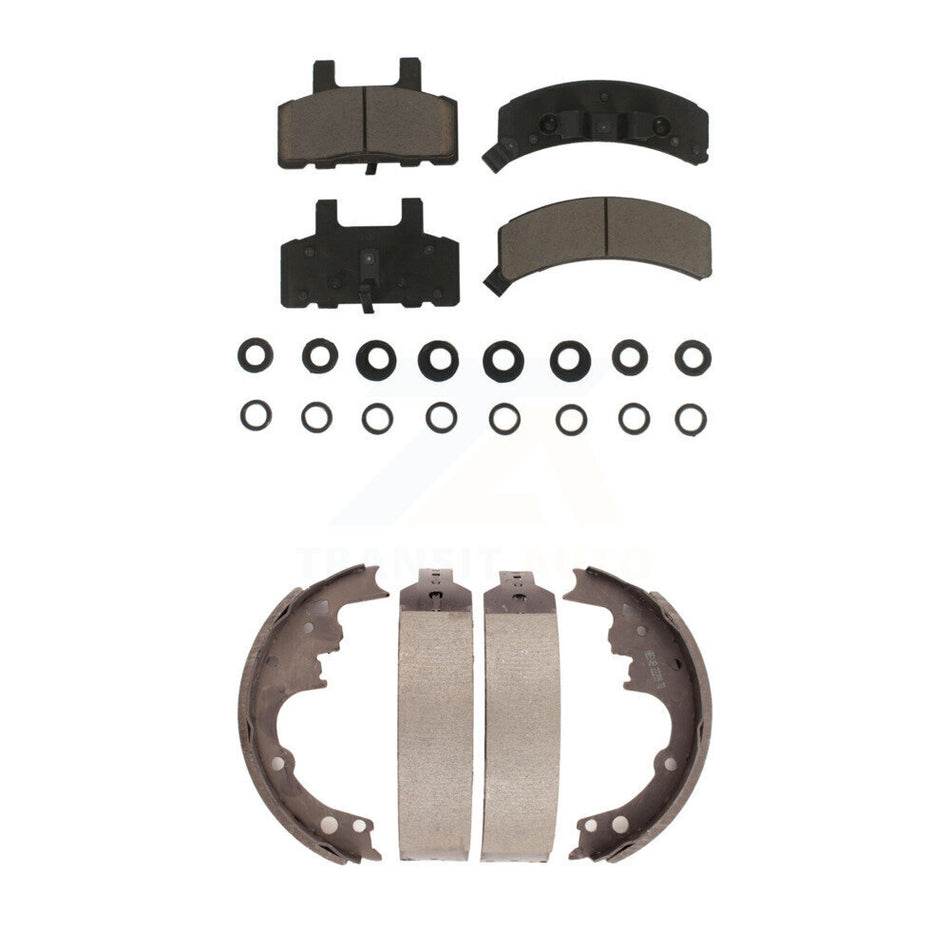 Front Rear Ceramic Brake Pads And Drum Shoes Kit For 1990-2002 Chevrolet Astro GMC Safari AWD KCN-100391